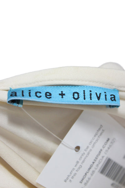 Alice + Olivia Womens Beige Silk Spandex Button Up Blouse Long Sleeve Size S