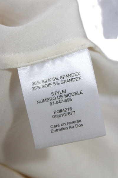 Alice + Olivia Womens Beige Silk Spandex Button Up Blouse Long Sleeve Size S