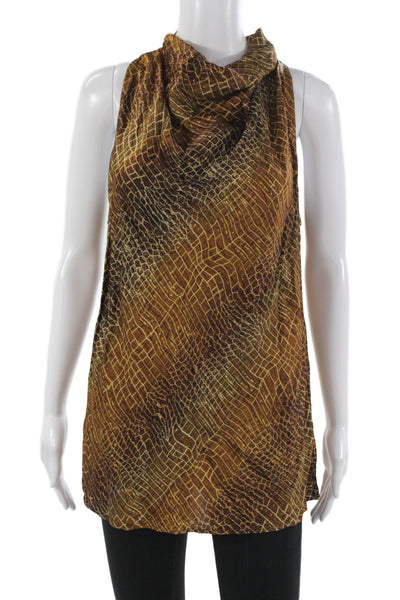 Reiss Women Sleeveless High Neck Animal Print Silk Spandex Tunic Button Size 4