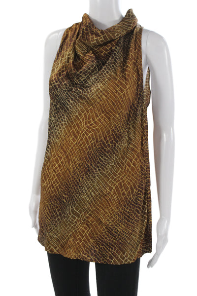 Reiss Women Sleeveless High Neck Animal Print Silk Spandex Tunic Button Size 4