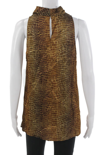 Reiss Women Sleeveless High Neck Animal Print Silk Spandex Tunic Button Size 4