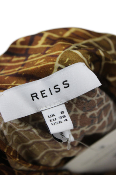 Reiss Women Sleeveless High Neck Animal Print Silk Spandex Tunic Button Size 4