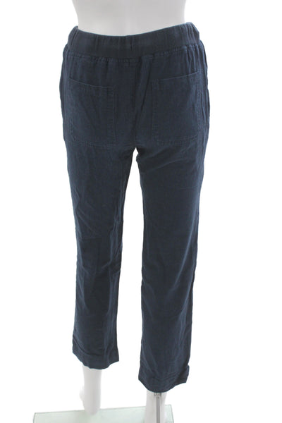 Vince Unisex Jogger Pants Dark Blue Linen Rayon Drawstring Solid Size L