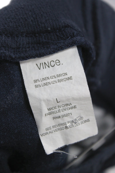 Vince Unisex Jogger Pants Dark Blue Linen Rayon Drawstring Solid Size L