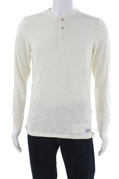 Scotch & Soda Mens Long Sleeves Half Button Shirt White Cotton Size Small