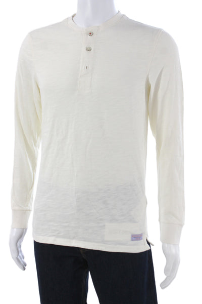 Scotch & Soda Mens Long Sleeves Half Button Shirt White Cotton Size Small