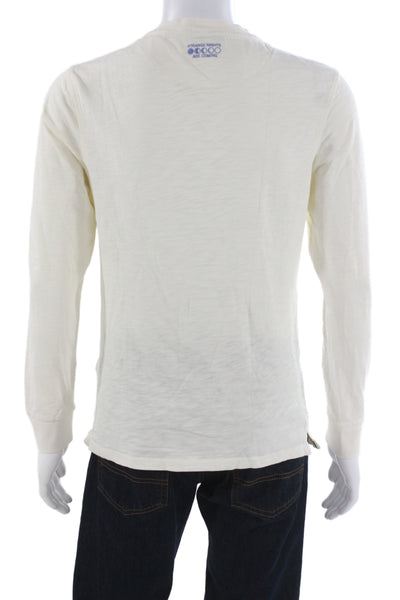 Scotch & Soda Mens Long Sleeves Half Button Shirt White Cotton Size Small