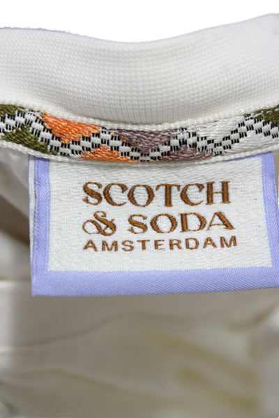 Scotch & Soda Mens Long Sleeves Half Button Shirt White Cotton Size Small