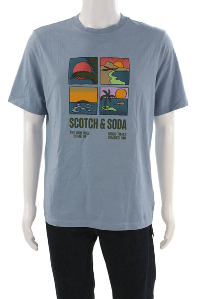 Scotch & Soda Mens Blue Graphic Crew Neck Short Sleeve T-Shirt Size M