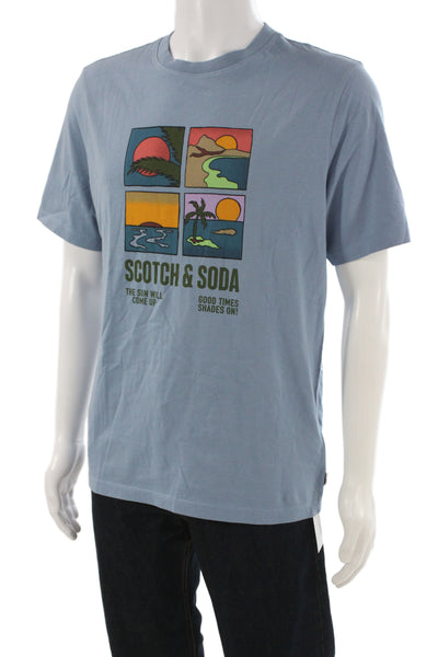 Scotch & Soda Mens Blue Graphic Crew Neck Short Sleeve T-Shirt Size M