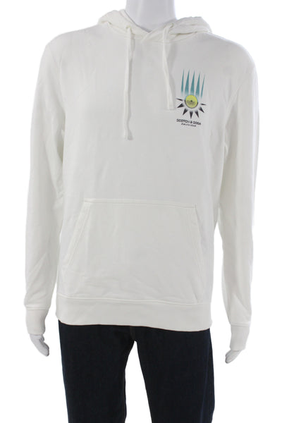 Scotch & Soda Mens Pullover Hoodie White Organic Cotton Graphic Print Size M