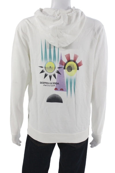 Scotch & Soda Mens Pullover Hoodie White Organic Cotton Graphic Print Size M