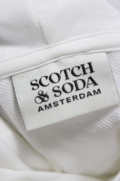 Scotch & Soda Mens Pullover Hoodie White Organic Cotton Graphic Print Size M
