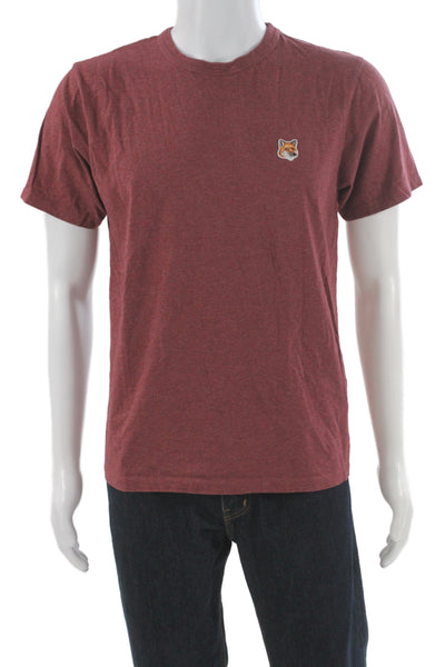 Maison Kitsune Mens Red Cotton Solid Crew Neck T-Shirt Size S