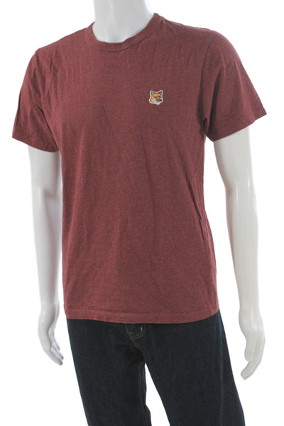 Maison Kitsune Mens Red Cotton Solid Crew Neck T-Shirt Size S