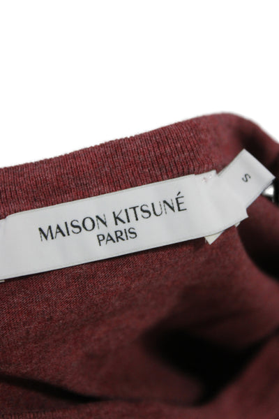 Maison Kitsune Mens Red Cotton Solid Crew Neck T-Shirt Size S