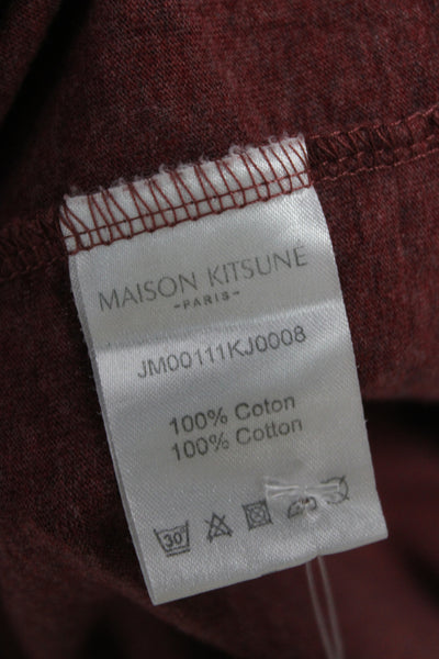 Maison Kitsune Mens Red Cotton Solid Crew Neck T-Shirt Size S