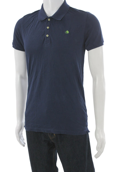 Scotch & Soda Mens Short Sleeves Polo Shirt Navy Blue Cotton Size Small