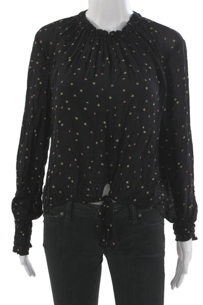 Bella Dahl Womens Bohemian Floral Long Sleeve Rayon Drawstring Blouse Size S