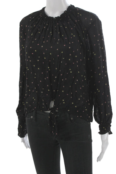 Bella Dahl Womens Bohemian Floral Long Sleeve Rayon Drawstring Blouse Size S