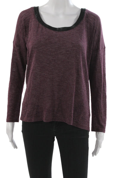 Splendid Women Purple Jersey Basic Long Sleeve Round Neck Top Size S