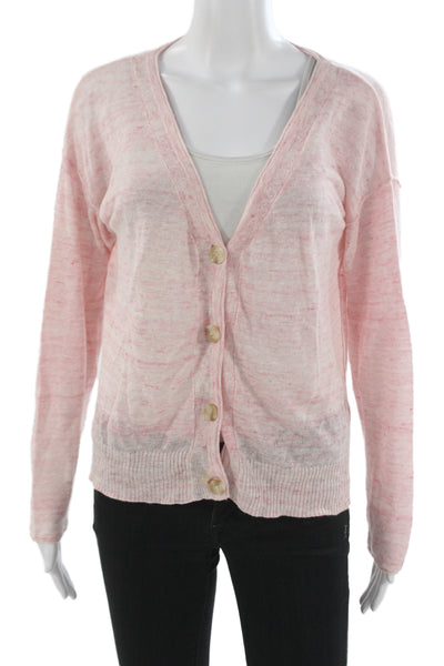 SWTR Unisex Cardigan Pink Linen V Neck Button Long Sleeve Size S