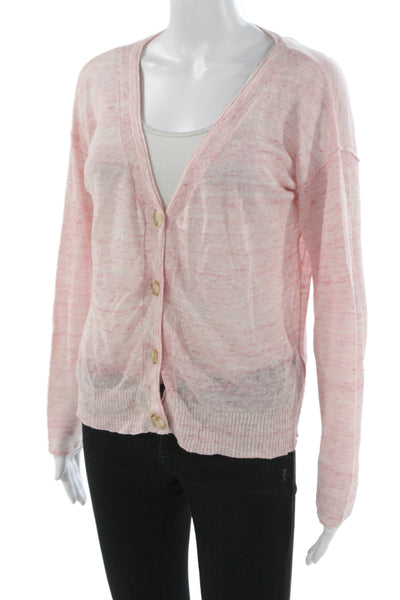 SWTR Unisex Cardigan Pink Linen V Neck Button Long Sleeve Size S