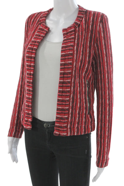 IRO Womens Red Striped Wool Polyester Zip Jacket Long Sleeve Size 36