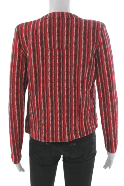 IRO Womens Red Striped Wool Polyester Zip Jacket Long Sleeve Size 36