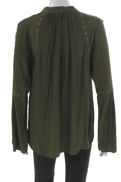Ramy Brook Women Bohemian V Neck Long Sleeve Tunic Blouse Green Size XS