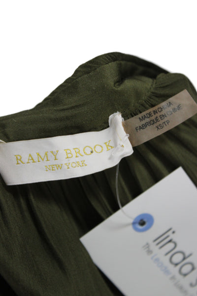 Ramy Brook Women Bohemian V Neck Long Sleeve Tunic Blouse Green Size XS
