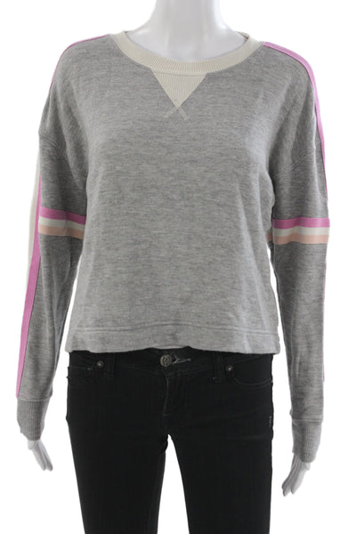Splendid Women Pullover Sweatshirt Gray Striped Crew Neck Long Sleeve Size S
