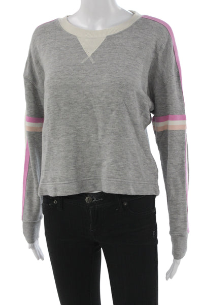 Splendid Women Pullover Sweatshirt Gray Striped Crew Neck Long Sleeve Size S