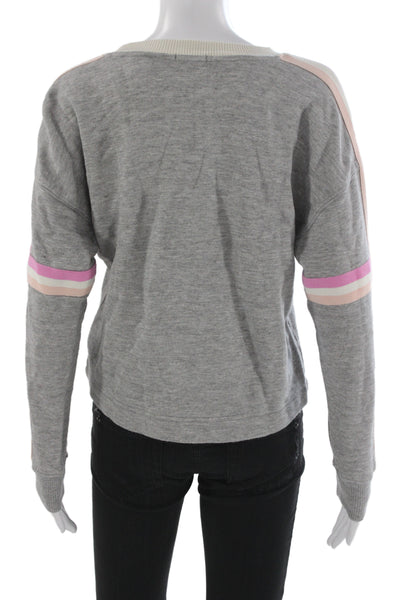 Splendid Women Pullover Sweatshirt Gray Striped Crew Neck Long Sleeve Size S
