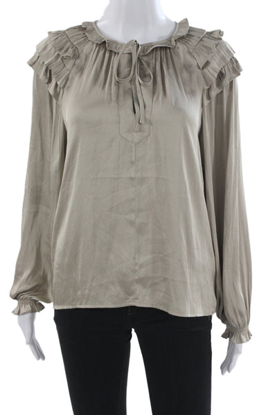 Decker Womens Bohemian Beige Round Neck Long Sleeve Blouse Size XS