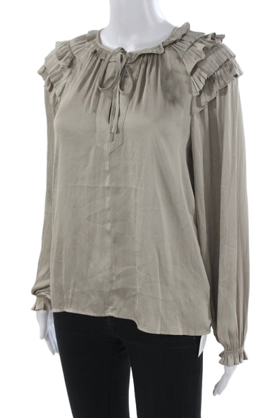 Decker Womens Bohemian Beige Round Neck Long Sleeve Blouse Size XS