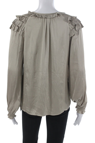 Decker Womens Bohemian Beige Round Neck Long Sleeve Blouse Size XS