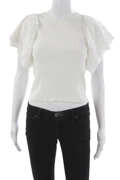 Lucy Paris Women Cropped T-Shirt White Crew Neck Short Sleeve Size XS
