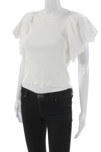 Lucy Paris Women Cropped T-Shirt White Crew Neck Short Sleeve Size XS