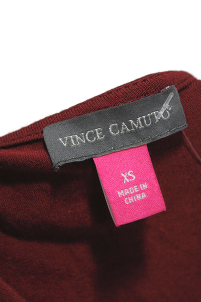Vince Camuto Women Blouse Red Solid Round Neck Long Sleeve Button Size XS