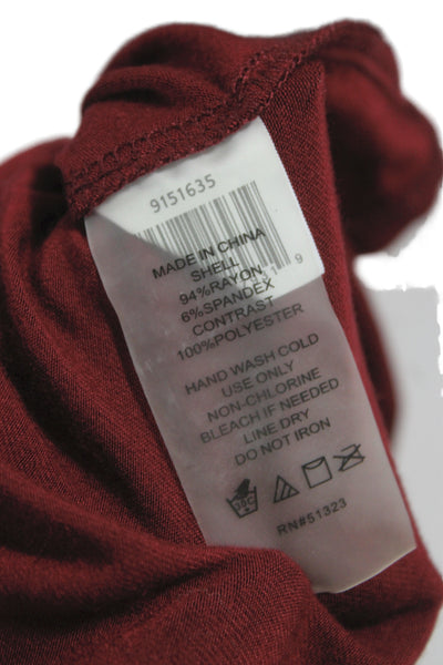 Vince Camuto Women Blouse Red Solid Round Neck Long Sleeve Button Size XS