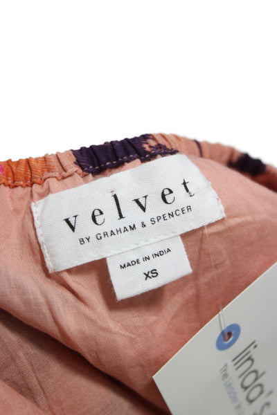 Velvet Women Bohemian Pink Floral Long Sleeve Round Neck Blouse Size XS