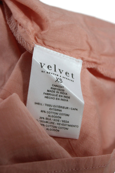 Velvet Women Bohemian Pink Floral Long Sleeve Round Neck Blouse Size XS