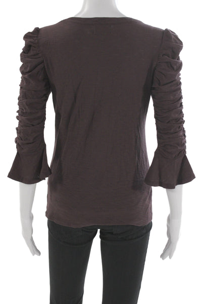 Nation LTD Womens Brown Pima Cotton V-Neck 3/4 Sleeve T-Shirt Size S