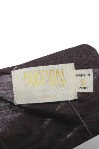 Nation LTD Womens Brown Pima Cotton V-Neck 3/4 Sleeve T-Shirt Size S