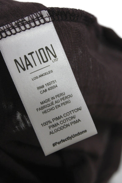 Nation LTD Womens Brown Pima Cotton V-Neck 3/4 Sleeve T-Shirt Size S