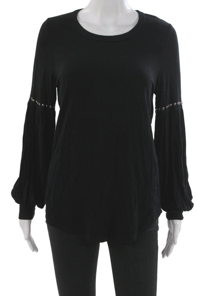 Fifteen Twenty Womens Bohemian Black Long Sleeve Round Neck Blouse Size XS