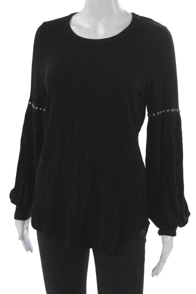 Fifteen Twenty Womens Bohemian Black Long Sleeve Round Neck Blouse Size XS