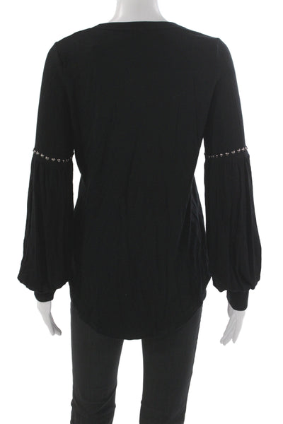 Fifteen Twenty Womens Bohemian Black Long Sleeve Round Neck Blouse Size XS