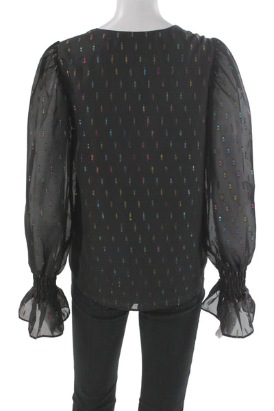 Amanda Uprichard Women Designer Black V-Neck Long Sleeve Rayon Blouse Size S